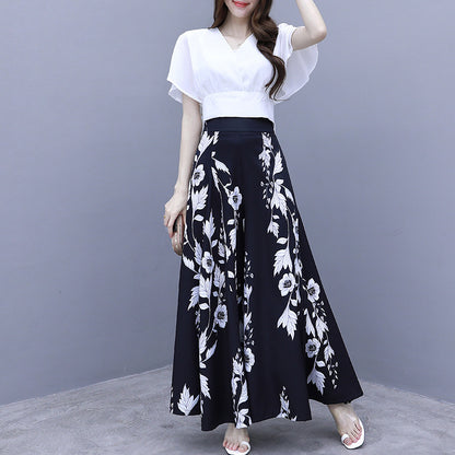 Loose High Waist Slimming Printed Wide-leg Pants