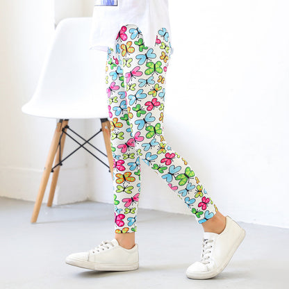 Girls' Spring And Autumn Thin Elastic Printed Pants