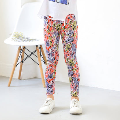 Girls' Spring And Autumn Thin Elastic Printed Pants