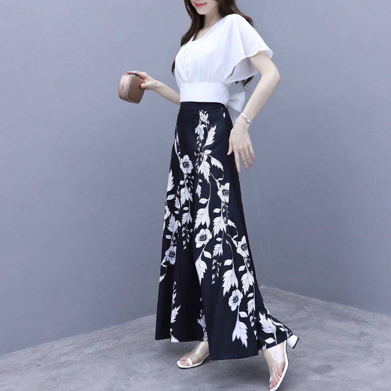 Loose High Waist Slimming Printed Wide-leg Pants