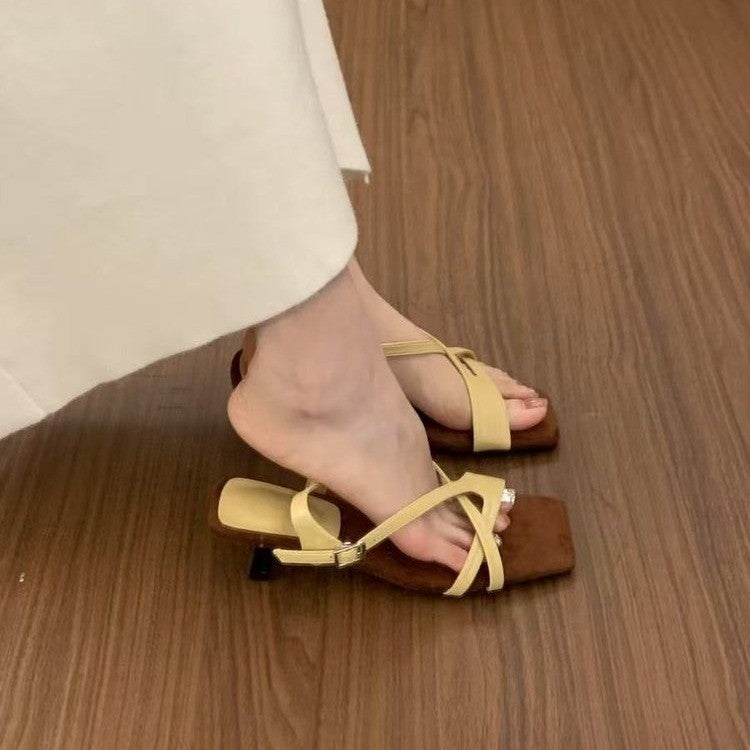 Summer Handmade Women's Shoes Retro Square Head