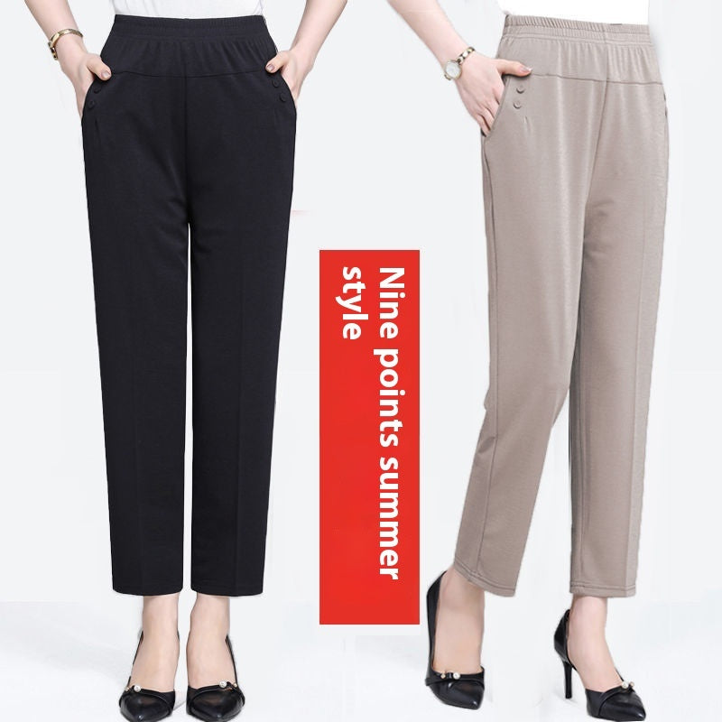 Summer Ice Silk Thin Casual Straight-leg Cropped Pants