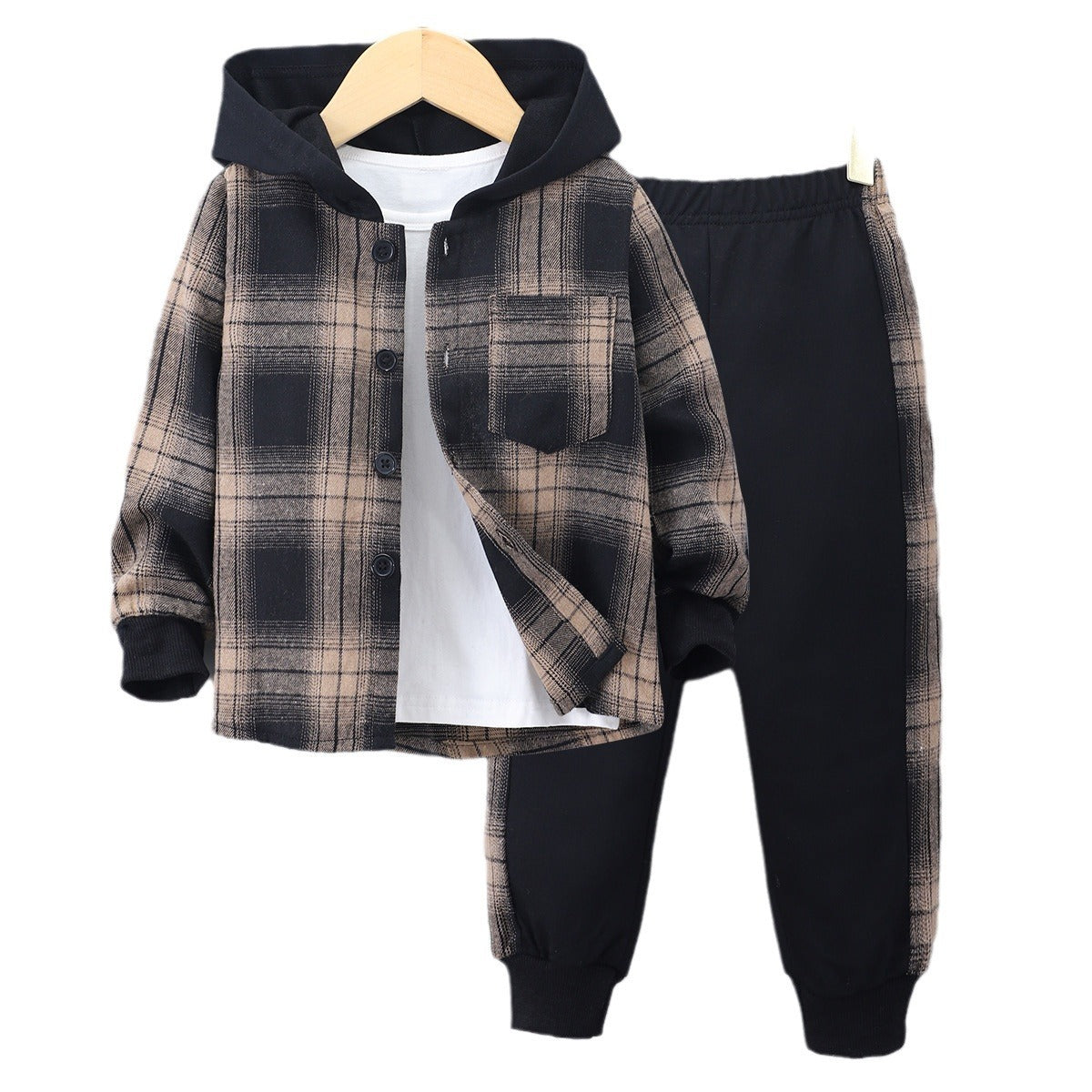 Long Sleeve Plaid Contrast Color Hoodie Two-piece Set (Available)