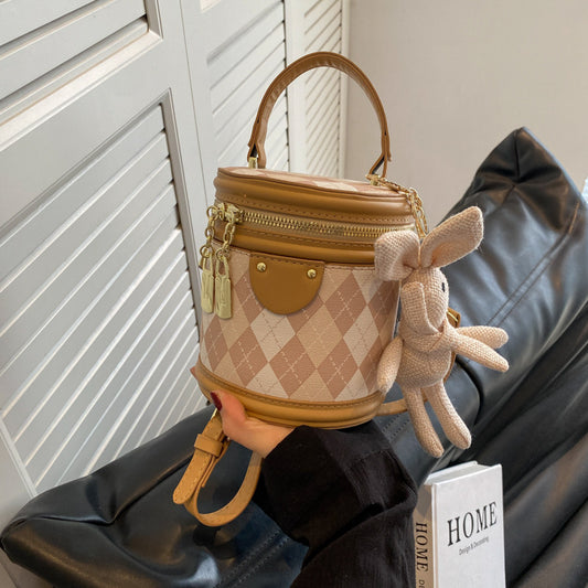 Textured Rhombus Portable Bucket Bag Cylindrical