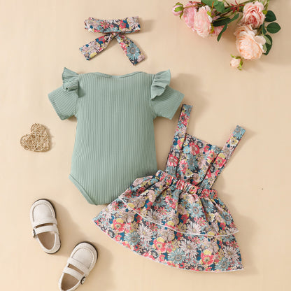 Newborn Short Sleeve Triangle Rompers Suspender Skirt Outfit