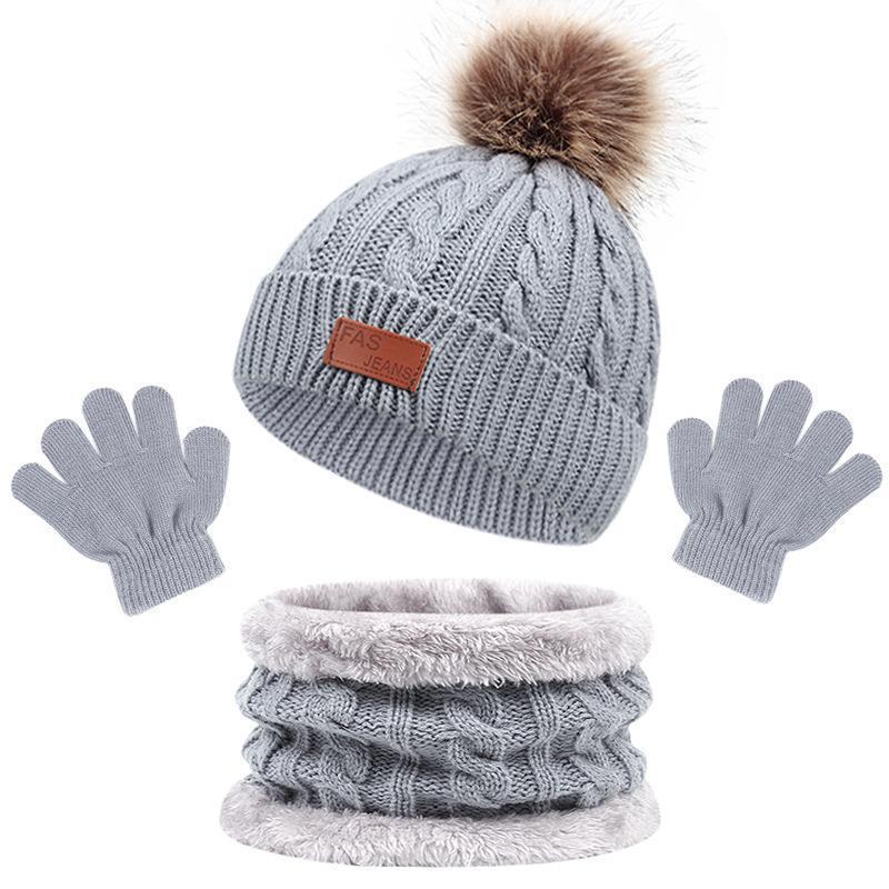 Children's Autumn And Winter New Hat Scarf Gloves Three-piece Hat Suit (Available)