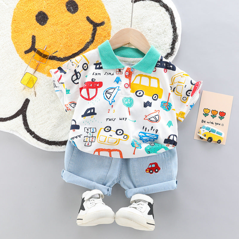 Boys And Girls Car Pattern Two-piece Summer Casual Clothes Baby