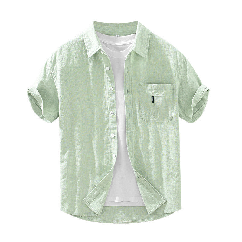 Solid Color Cotton And Linen Casual Fashion Short Sleeve Shirt