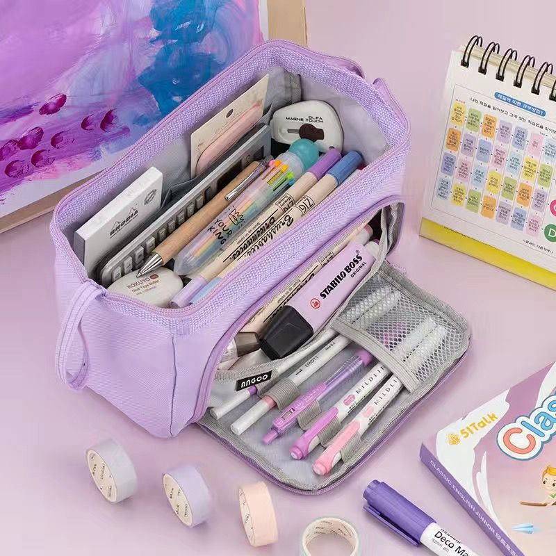Fashion Double Canvas Multifunctional Pencil Case