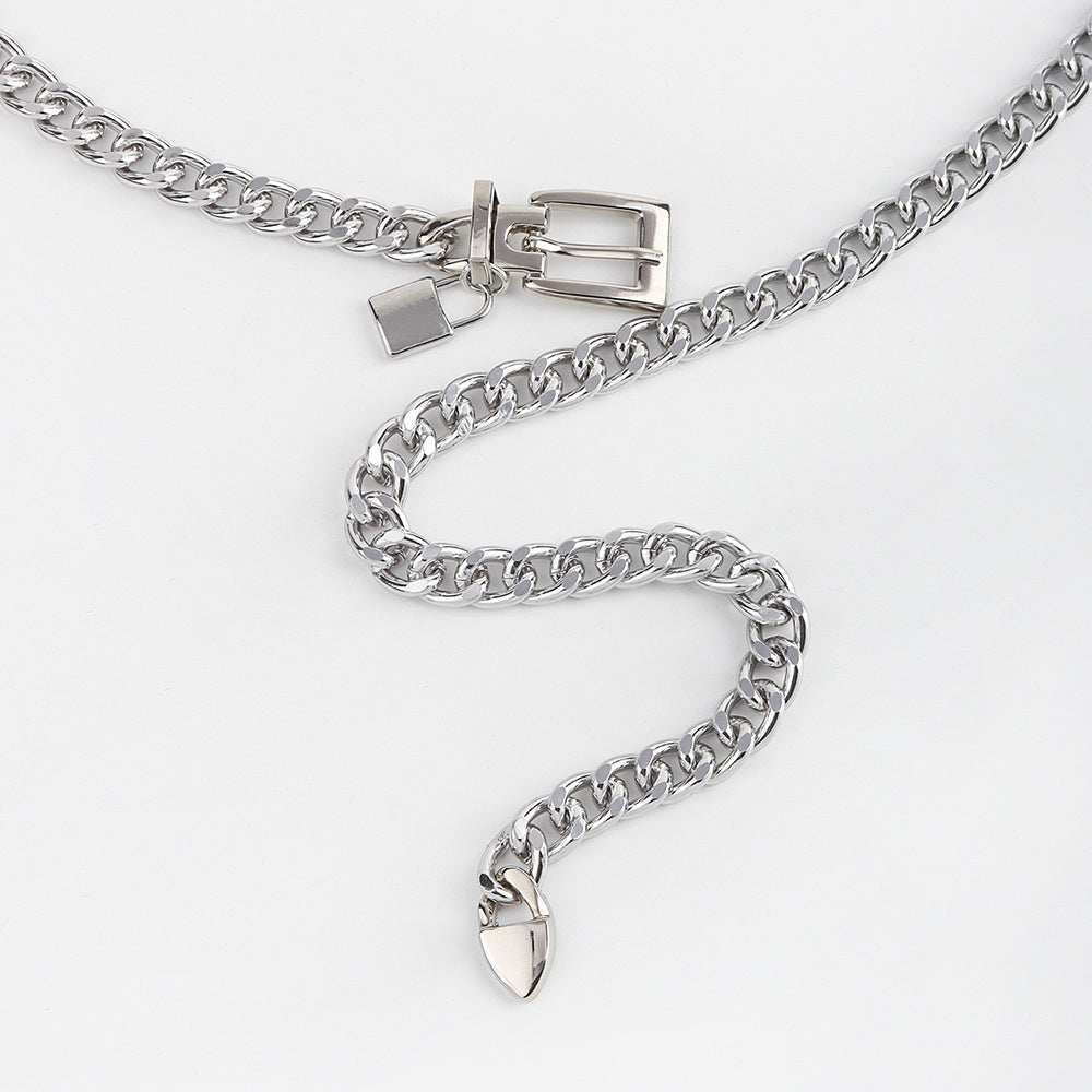 New Hip Hop Fashion For Men And Women Metal Waist Chain Padlock Pendant Versatile Jeans Skirt Accessories Thick Chain (Copy)