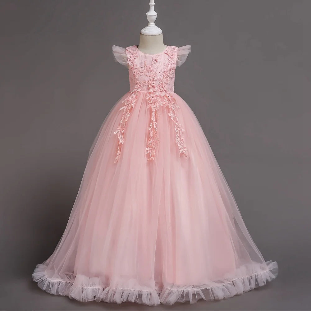 GYRATEDREAM Girl Sleeveless Embroidery Princess Pageant Dresses Kids Prom Ball Gown