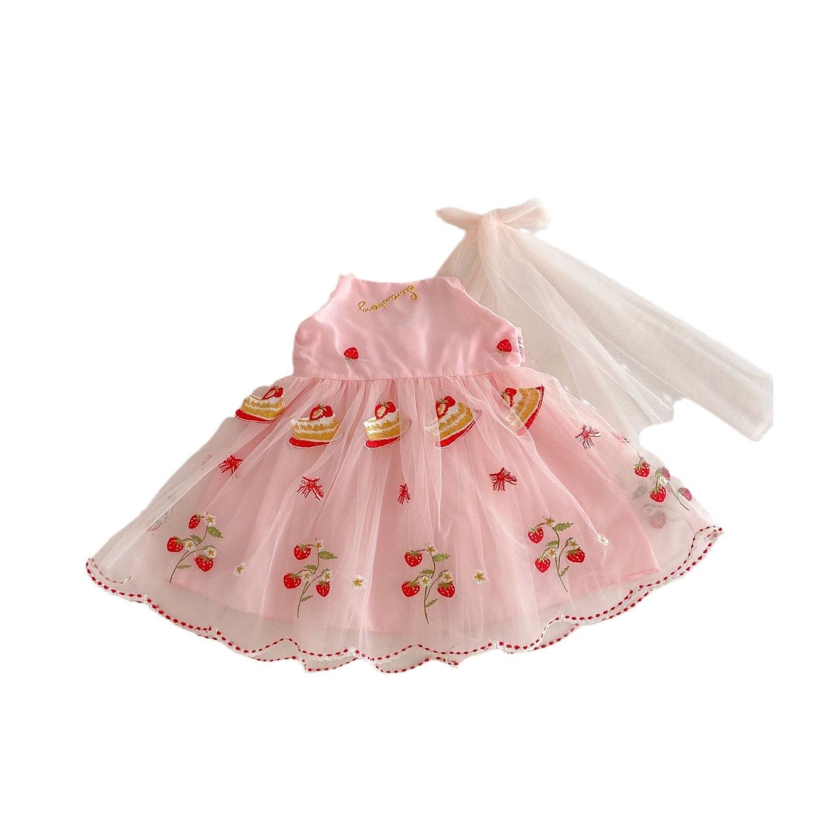 Girls' Sleeveless Lace Embroidery Mesh Princess Dress