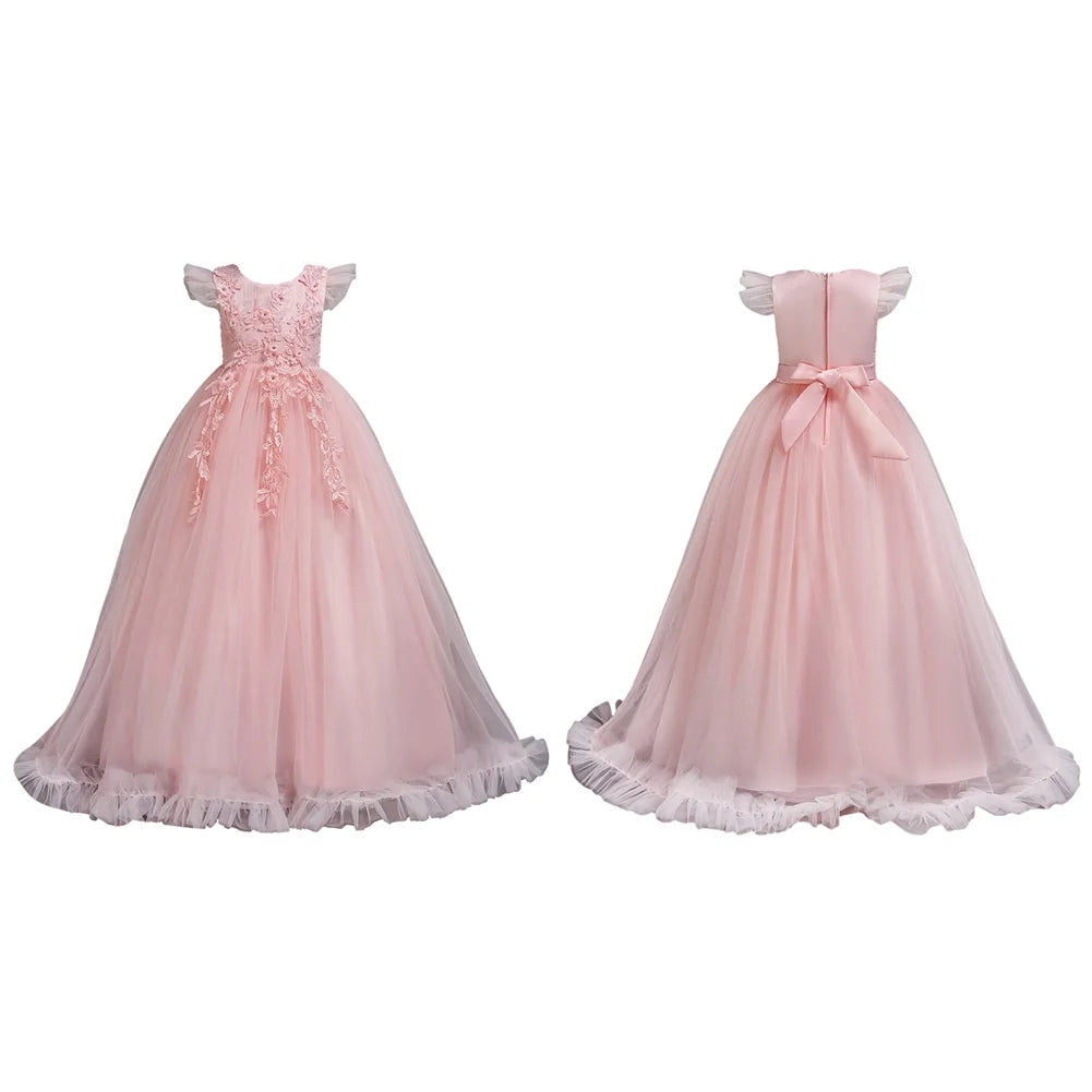 GYRATEDREAM Girl Sleeveless Embroidery Princess Pageant Dresses Kids Prom Ball Gown