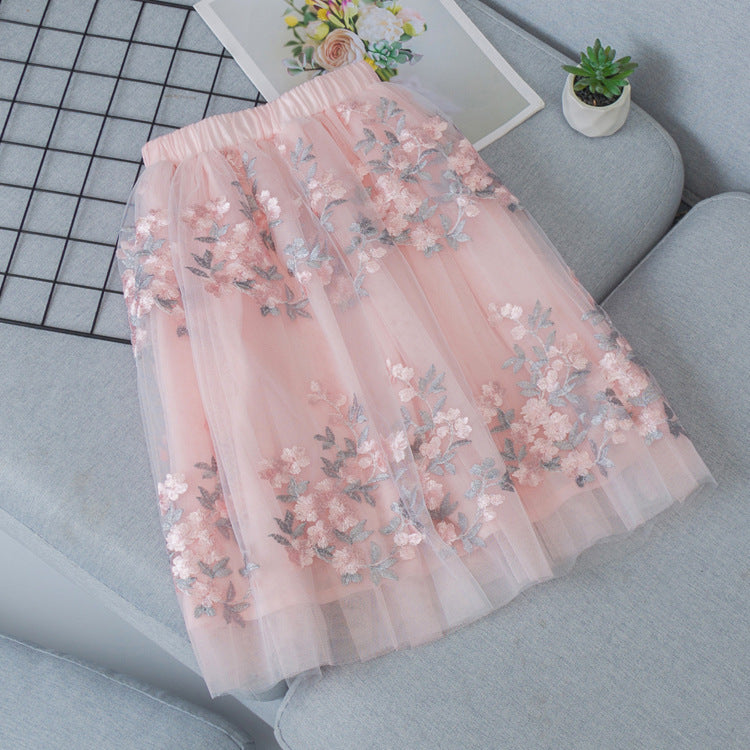 Girls Casual Mesh Floral Tutu Skirt (Available)