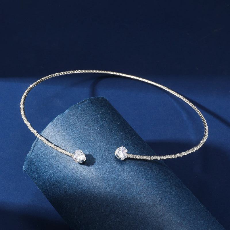 Fashion Jewelry Rhinestone Heart Collar Choker Necklace For Women Silver Color Simple Open Collar Necklace Torques Jewelry Accessories[available]