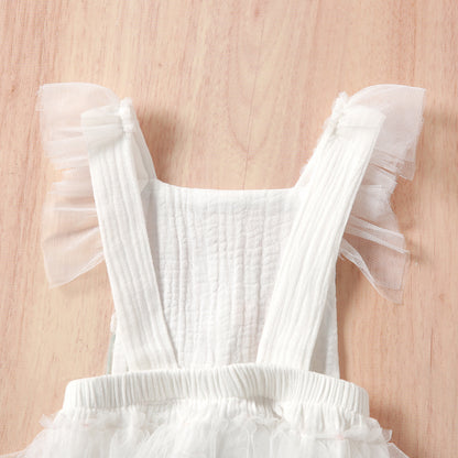 Baby Girl Romper Lace Sleeve Embroidered  Back Tulle Jumpsuit