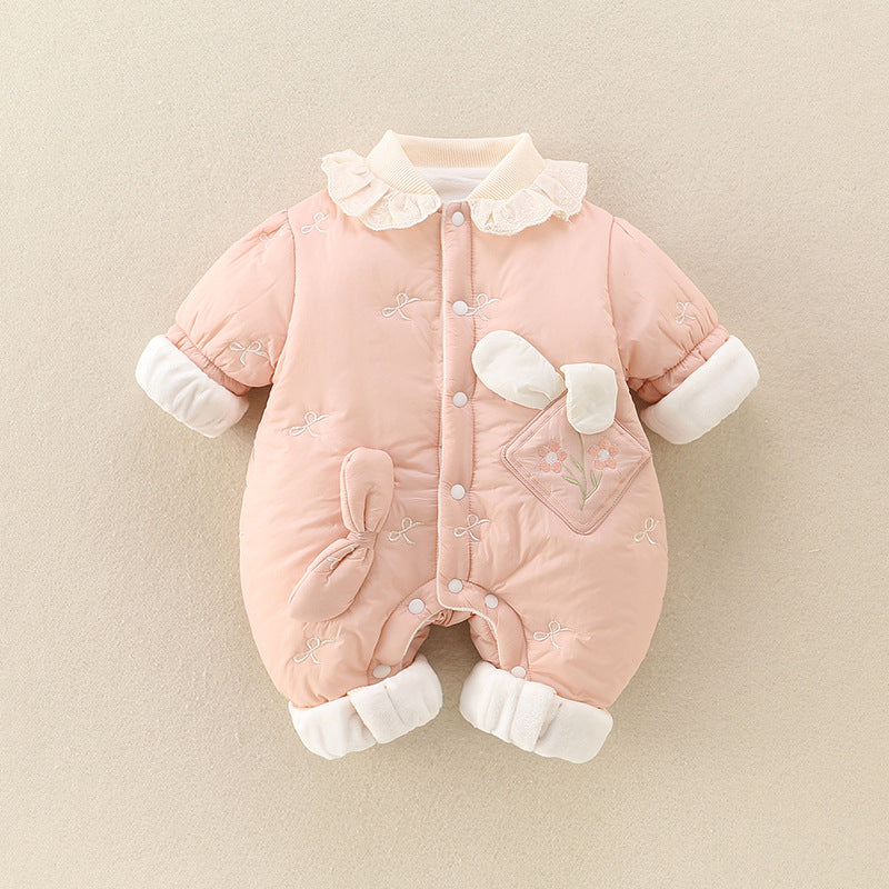 Girls' Baby Cute Jumpsuit Thickened Outer Wear Days Warm In Late Autumn