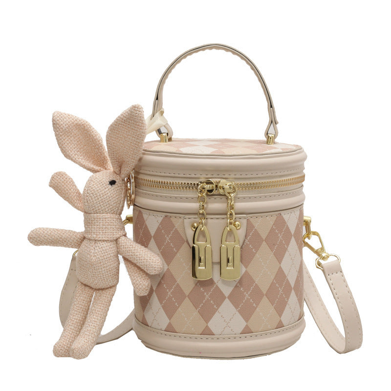 Textured Rhombus Portable Bucket Bag Cylindrical