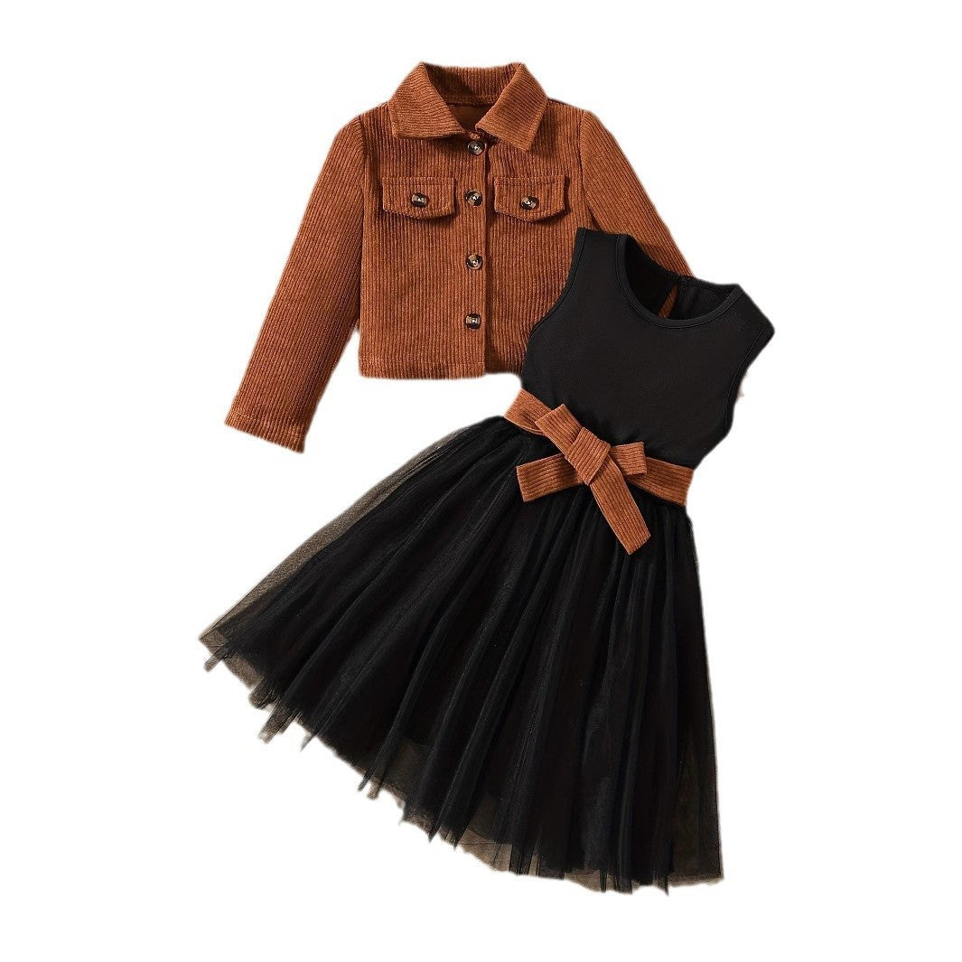 Vest Grenadine Skirt Children's Two-piece Suit (Available)