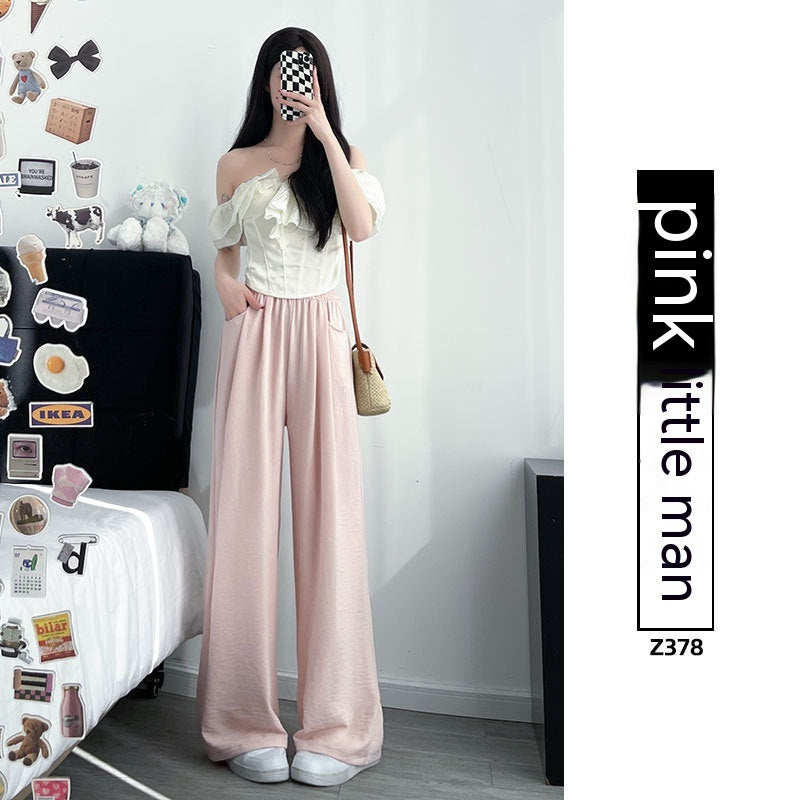 Ice Silk Wide-leg Women's Thin Straight Loose Casual Pants