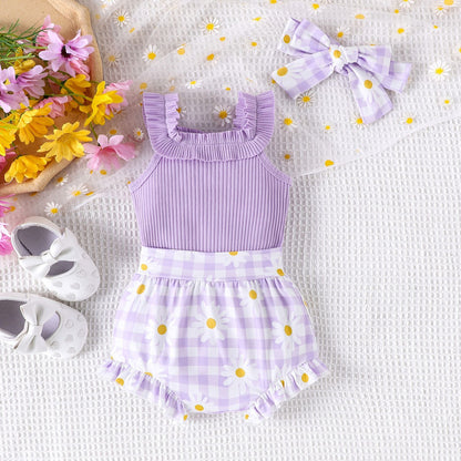 Sunken Stripe Sling Romper Printed Shorts