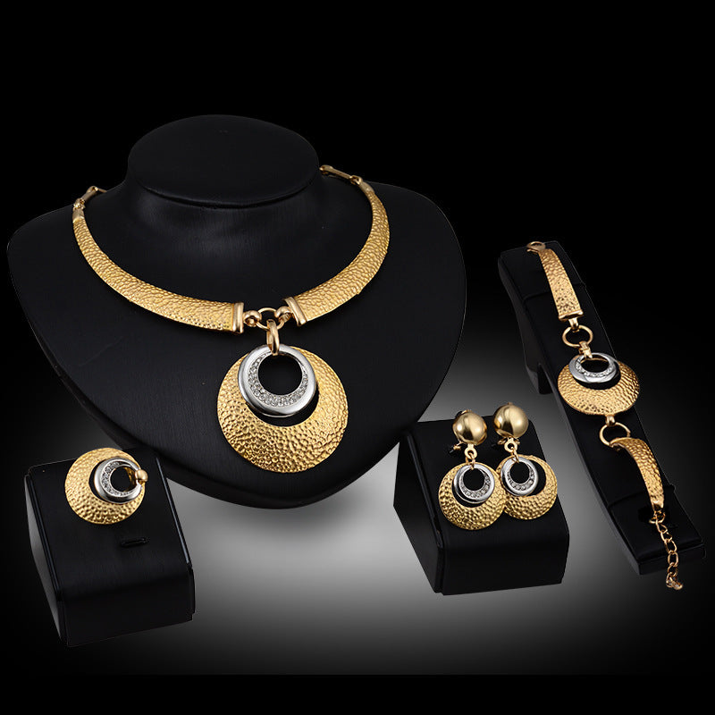 Gold Four-piece Necklace, Earrings And Jewelry Set