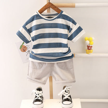 Boys' Summer Fashion Casual Striped Short Sleeve Suit