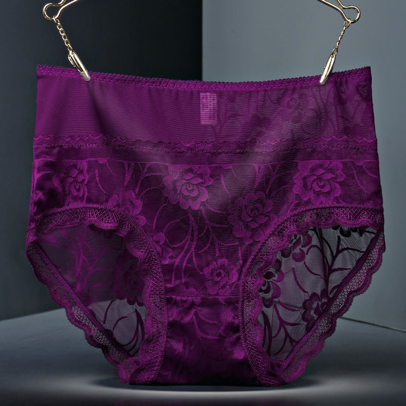 High Waist Hollow-out Lace Sexy Ladies Panties Breathable Traceless Sheath Cotton Stall