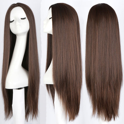 Wigs for women with air bangs, long straight hair, soft girl, realistic and natural full head set