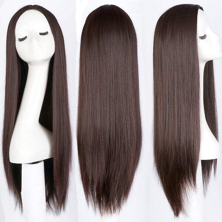 Wigs for women with air bangs, long straight hair, soft girl, realistic and natural full head set