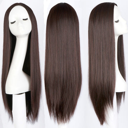 Wigs for women with air bangs, long straight hair, soft girl, realistic and natural full head set