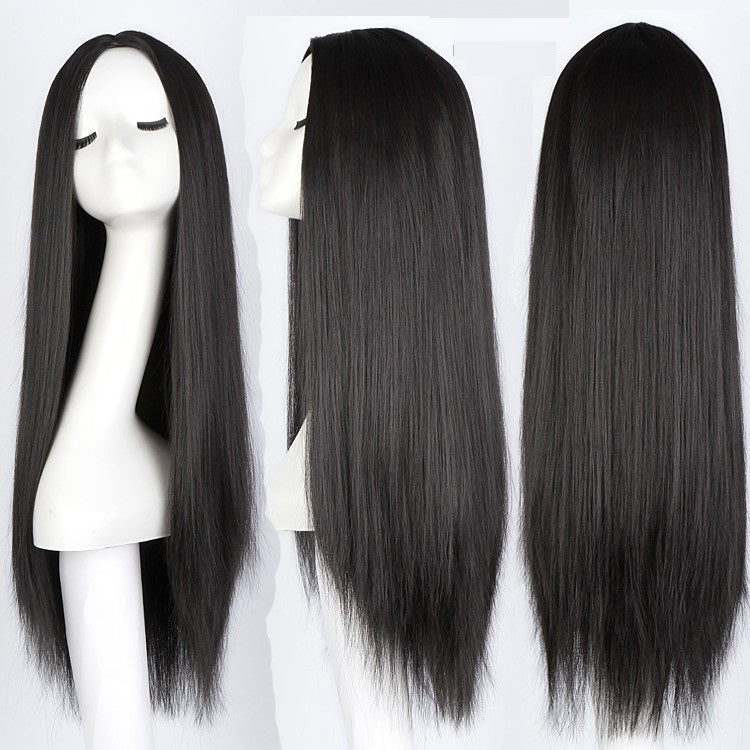 Wigs for women with air bangs, long straight hair, soft girl, realistic and natural full head set