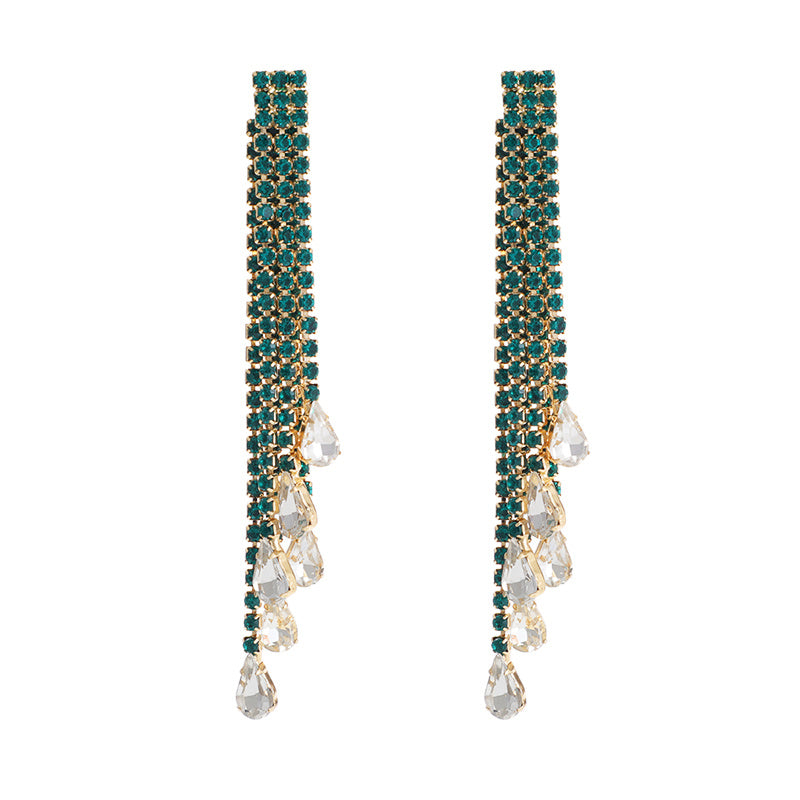 Simple Geometric Alloy Long Tassel Earrings Inlaid Rhinestone Drop Pendant Earrings Party Gift Fashion Jewelry Women