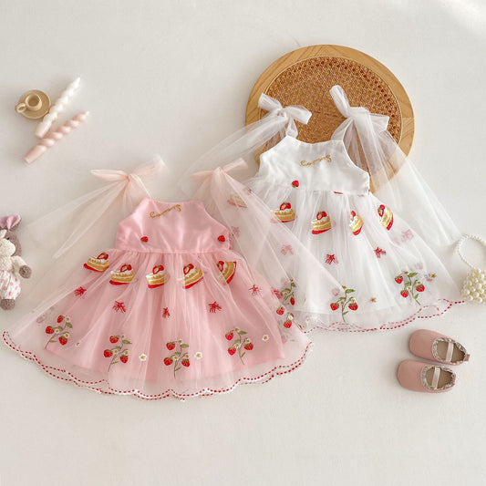 Girls' Sleeveless Lace Embroidery Mesh Princess Dress