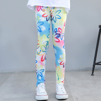Girls' Spring And Autumn Thin Elastic Printed Pants