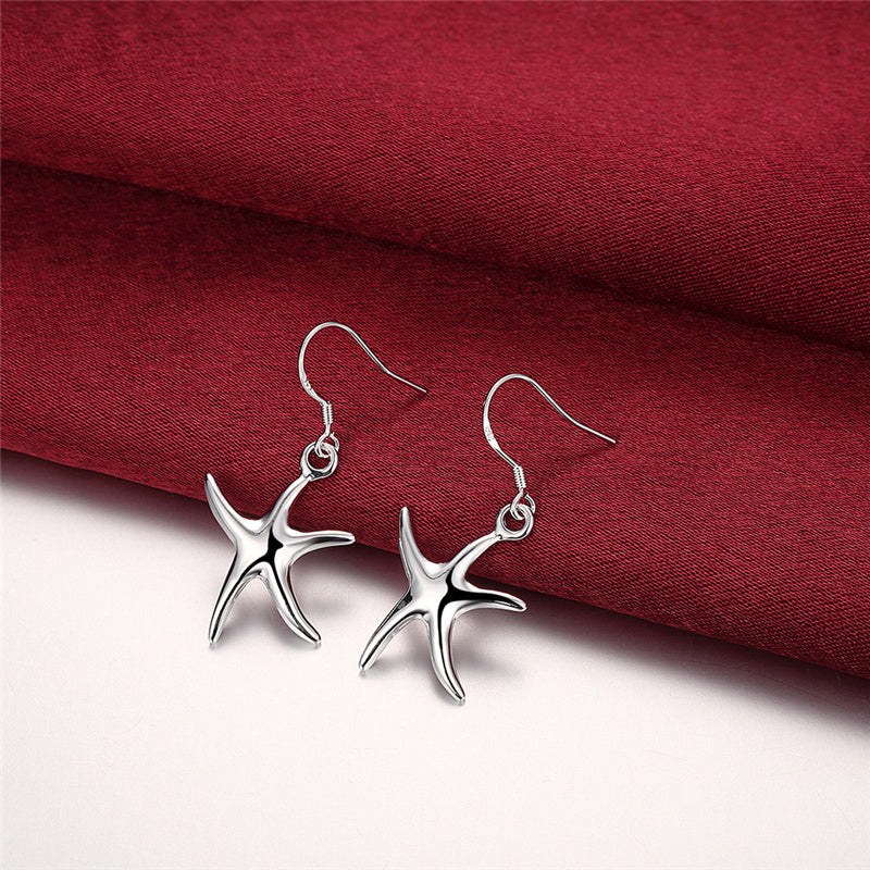 Silver-plated Starfish Necklace And Earrings Set