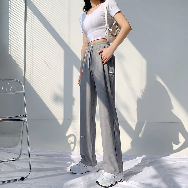 Ice Silk Wide-leg Pants Women's Summer Thin Loose-fitting High Waist