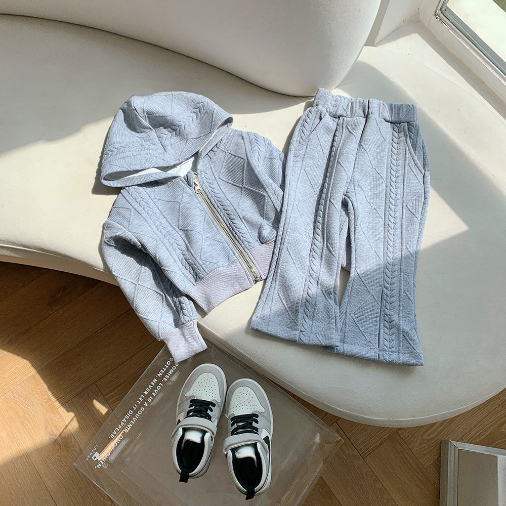 Children's Korean-style Short Knitted Long-sleeved Shirt Split Flared Pants Two-piece Set