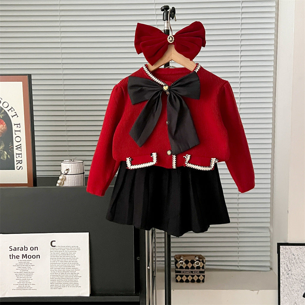 Autumn And Winter Bowknot Knitted Puff Sleeve Classic Style