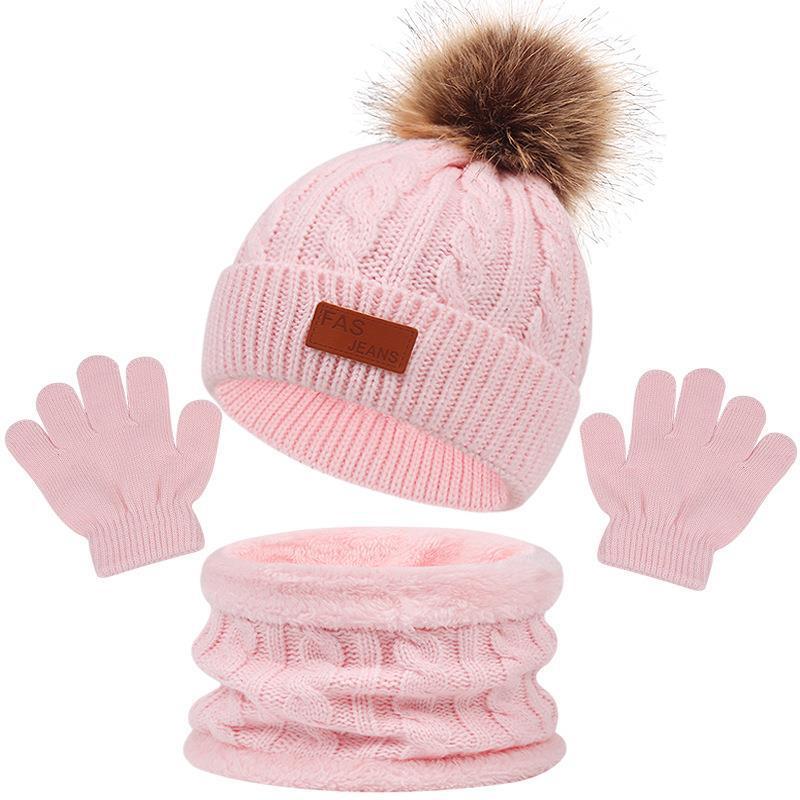 Children's Autumn And Winter New Hat Scarf Gloves Three-piece Hat Suit (Available)