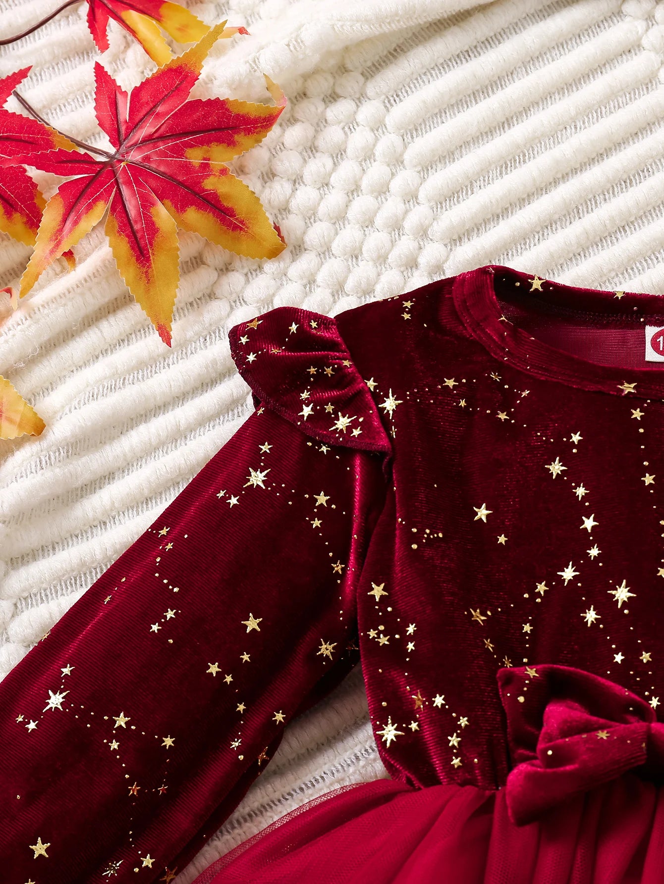 Toddler Girl Party Dress Autumn Winter  Years Children Christmas And New Year Princess Dress Red Velvet Gown Stars Mesh Dress