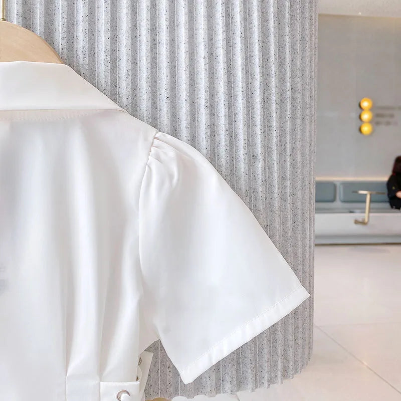 Summer Clothing Lapel Waist Drawstring Double