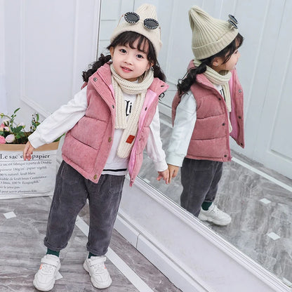 Kids Winter Vest Girls Boys Thicken Waistcoat Corduroy Outerwear Vest Children Cotton Jackets Vest For 2-10 Y Sleeveless Jacket