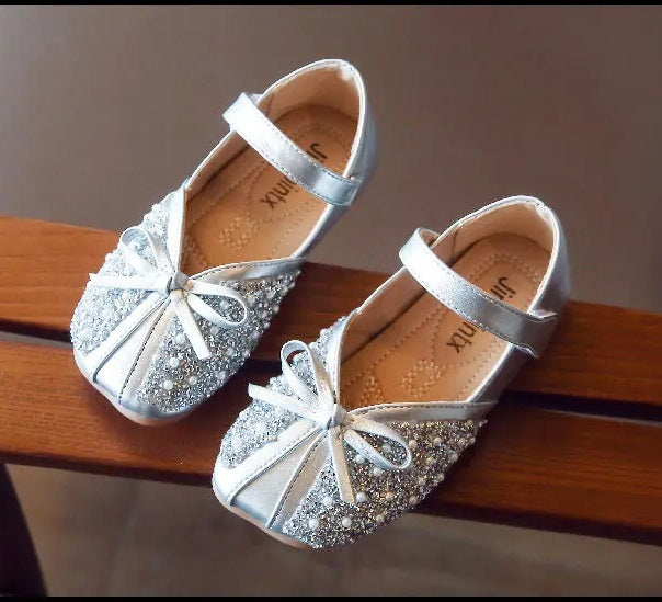 pring Autumn New Soft Bottom Rhinestone Bow Leather Children Shoes Slip Girls Shoes for Kids Flats