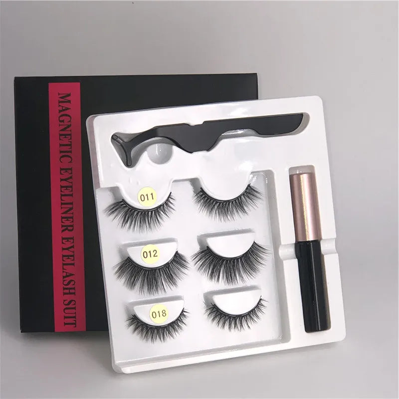 3/5 Pairs of Magnetic Eyelashes Natural Lashes Handmade 3D Lashes Makeup Eyeliner Reusable Makeup Set Magnetic Pen for Eyelashes
