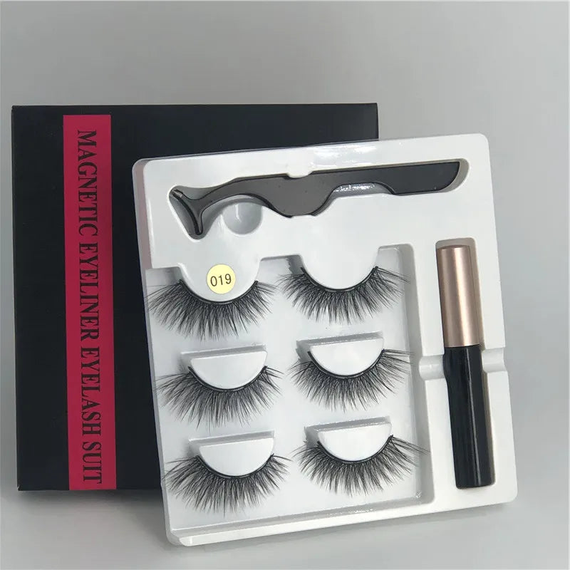 3/5 Pairs of Magnetic Eyelashes Natural Lashes Handmade 3D Lashes Makeup Eyeliner Reusable Makeup Set Magnetic Pen for Eyelashes