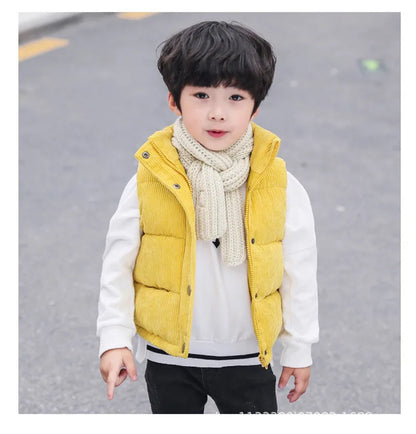 Kids Winter Vest Girls Boys Thicken Waistcoat Corduroy Outerwear Vest Children Cotton Jackets Vest For 2-10 Y Sleeveless Jacket
