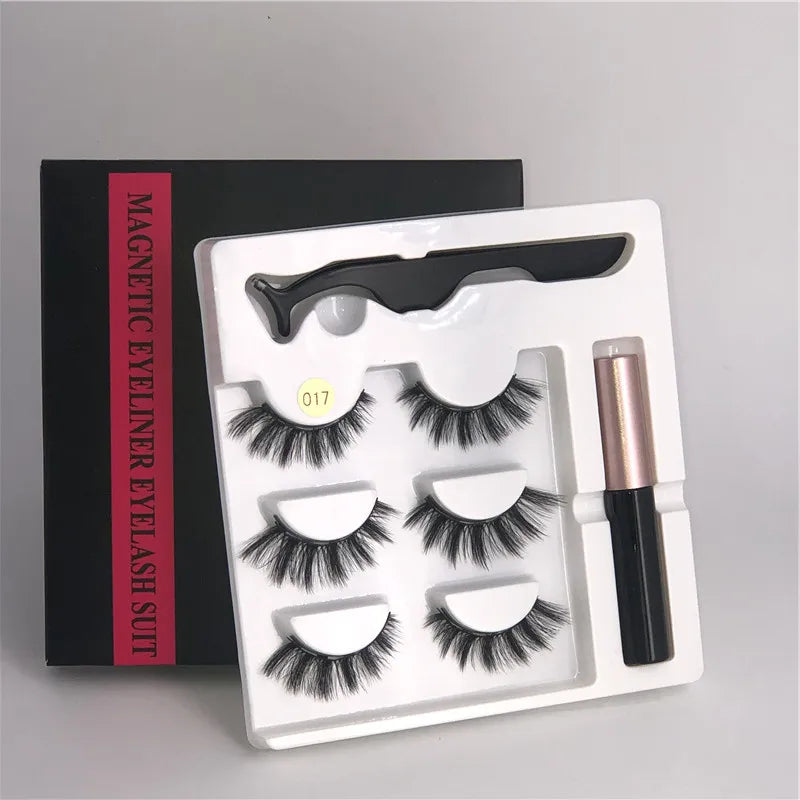 3/5 Pairs of Magnetic Eyelashes Natural Lashes Handmade 3D Lashes Makeup Eyeliner Reusable Makeup Set Magnetic Pen for Eyelashes