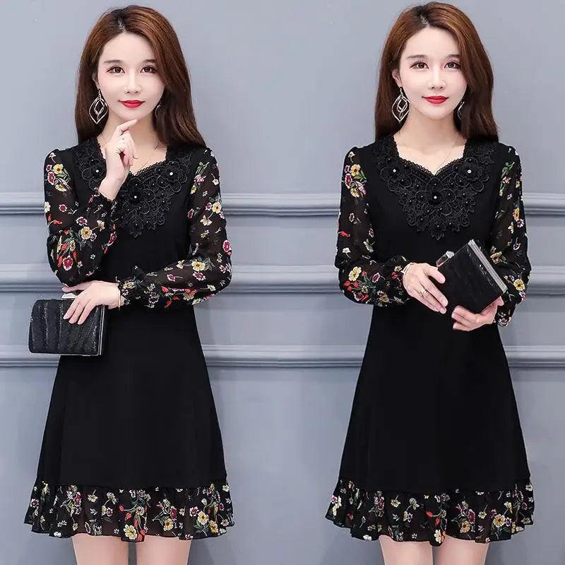 Middle-aged Women's  Midi Dress Woman Dress Vestido De Mujer Femme Robe