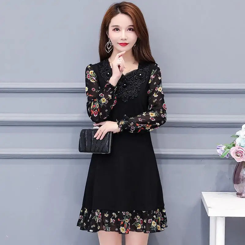Middle-aged Women's  Midi Dress Woman Dress Vestido De Mujer Femme Robe